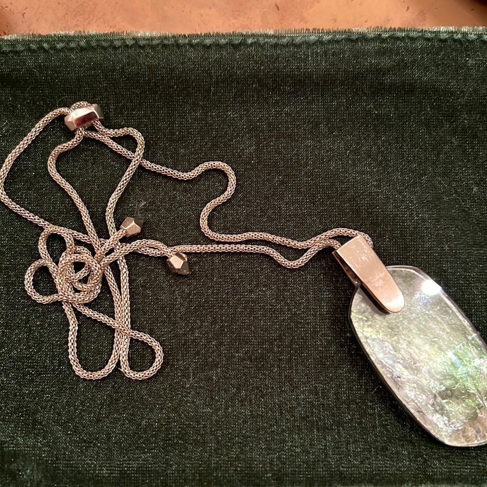 Silver Kendra Scott Green sage mica long adjustable necklace gently used